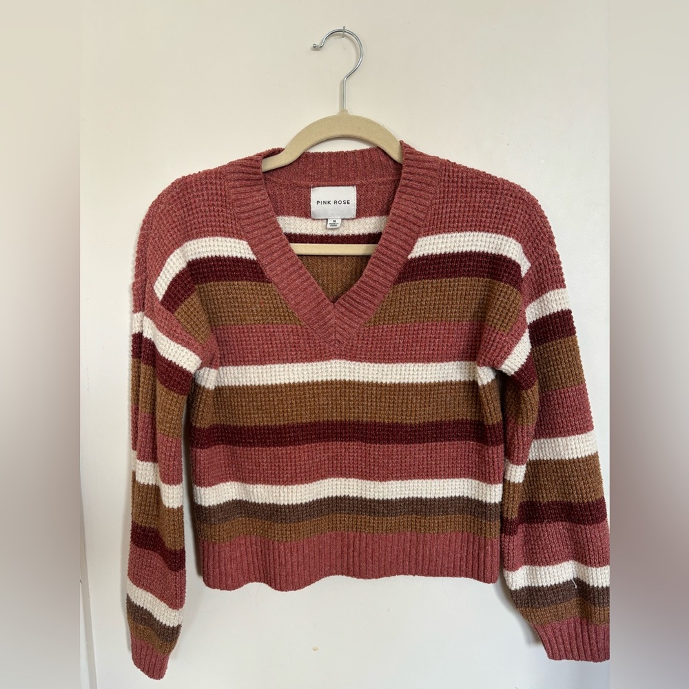 Pink & Brown Striped Crop Sweater